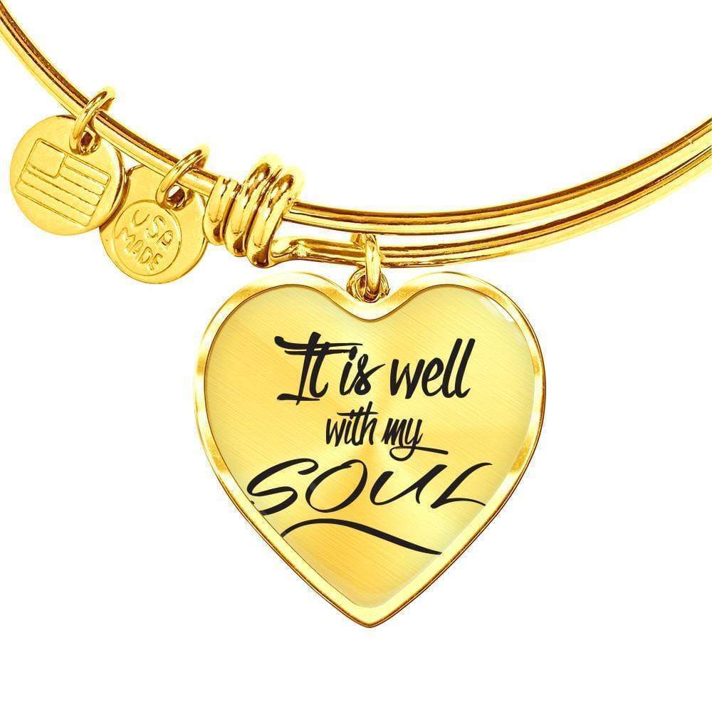 It Is Well With My Soul Personalized Engraved Gold Heart Bangle Bracelet Custom